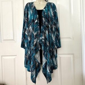 Avenue Tea Tree 2Fer Duet Longline Tunic Teal Black White 3X Petite  NEW w Tag